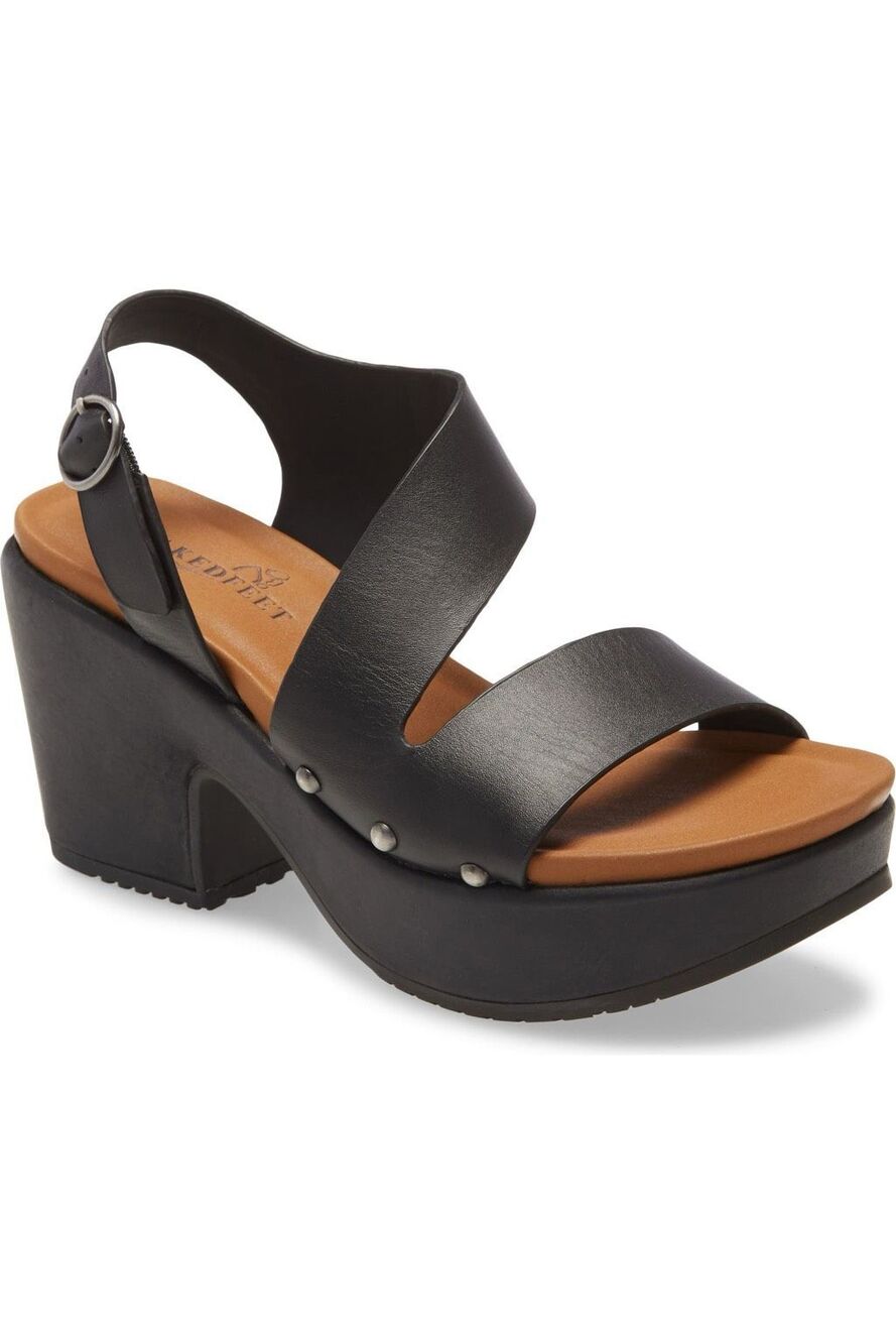 Naked Feet Women’s Dasa Platform Black Leather Studded Sandal Size 7M
